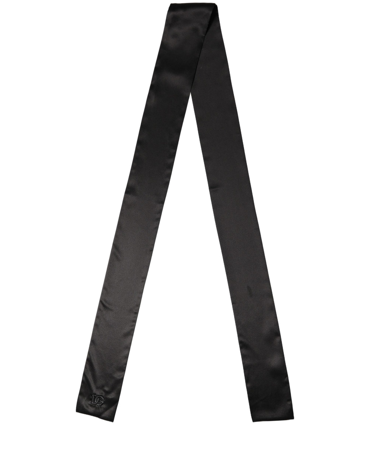 Dolce & Gabbana Men Black Satin Silk Skinny Neck Shawl Scarf