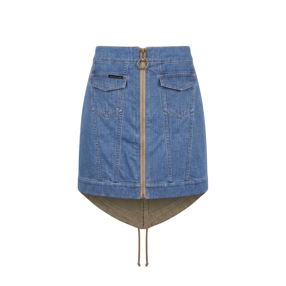Philipp Plein Blue Cotton Women Skirt