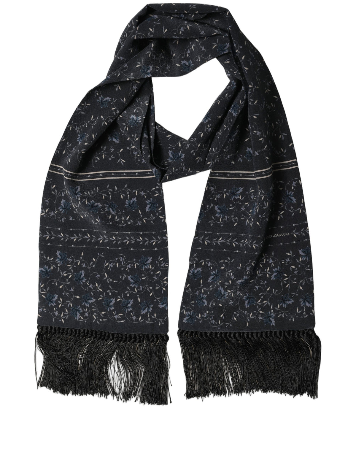 Dolce & Gabbana Blue Floral Silk Fringed Neck Shaw Scarf