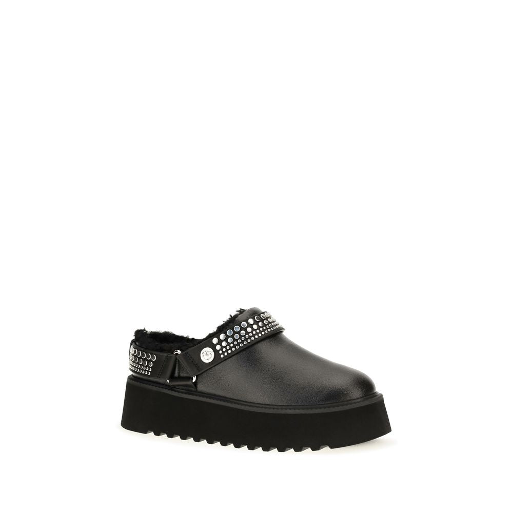PINKO Black Calf Leather Bos Taurus Clogs