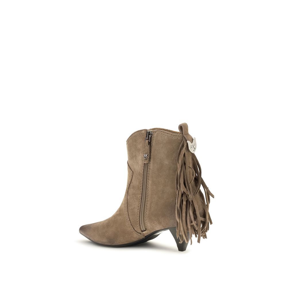 PINKO Beige Calf Leather Bos Taurus Ankle Boots