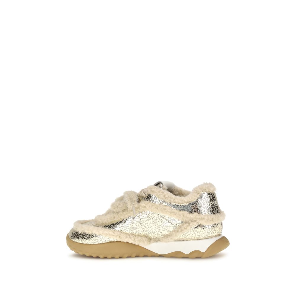PINKO Silver Calf Leather Bos Taurus Chunky Sneakers