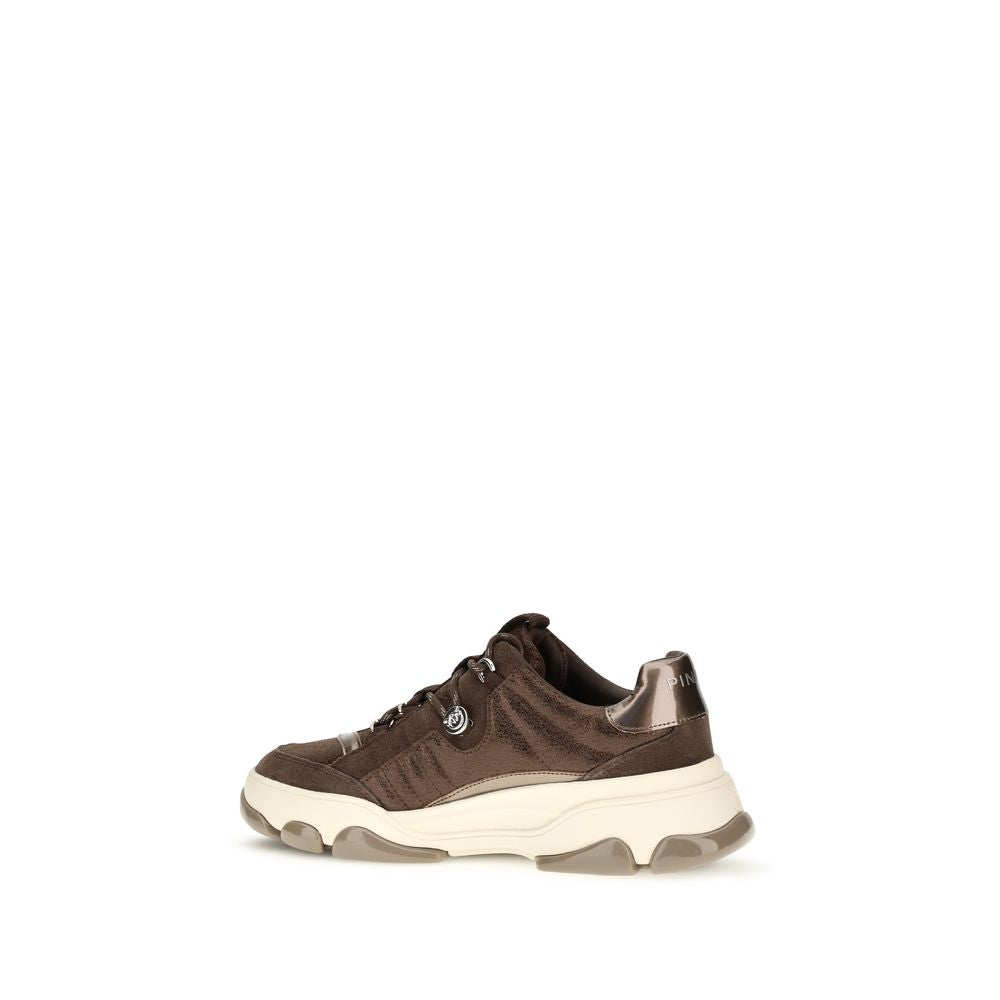 PINKO Brown Calf Leather Bos Taurus Chunky Sneakers