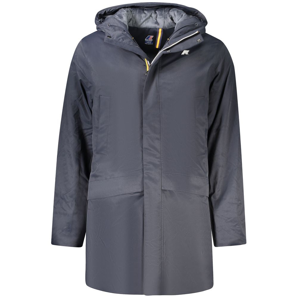 K-WAY Blue Polyester Men's Jacket with Hood and Pockets