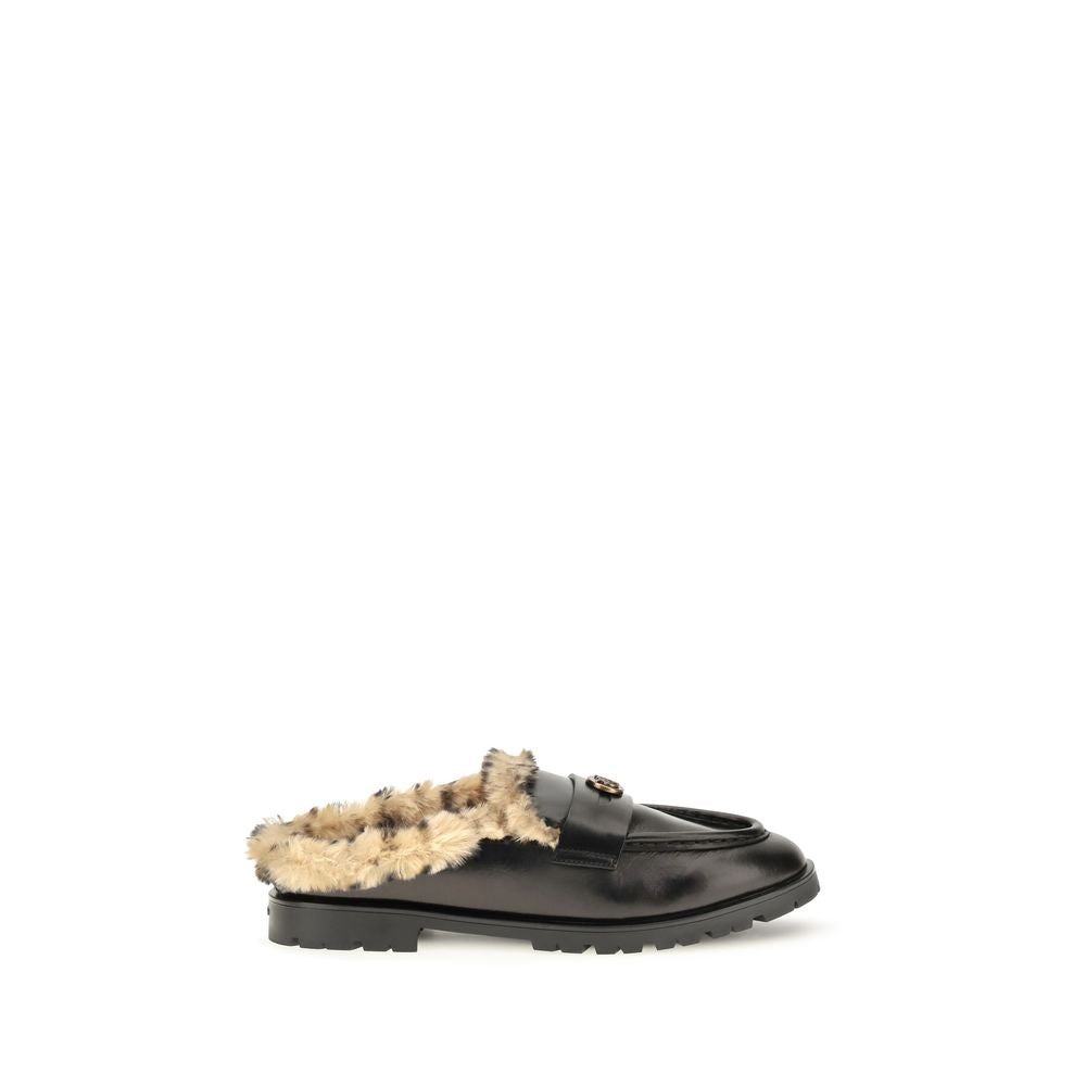 PINKO Black Calf Leather Bos Taurus Mules