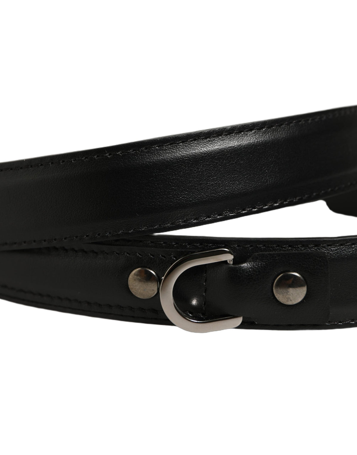 Dolce & Gabbana Black Leather Silver Tone Metal Buckle Belt