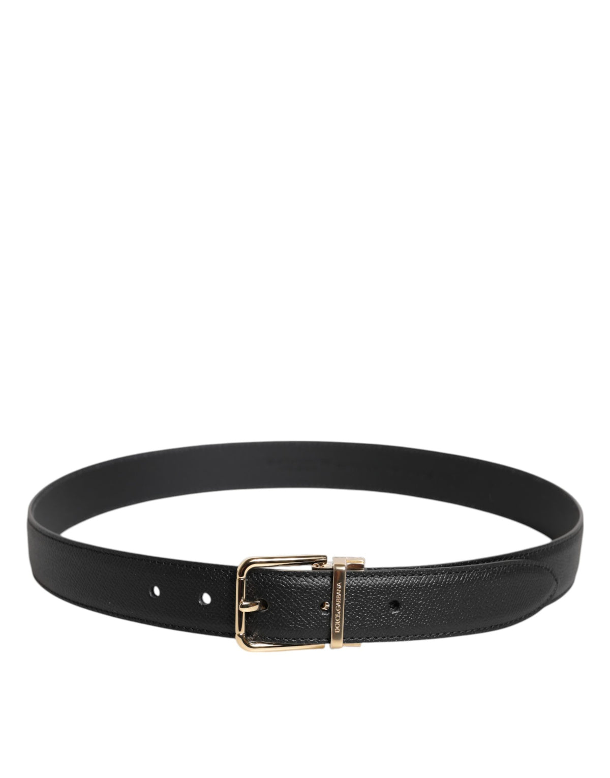 Dolce & Gabbana Black Grained Leather Gold Metal Buckle Belt