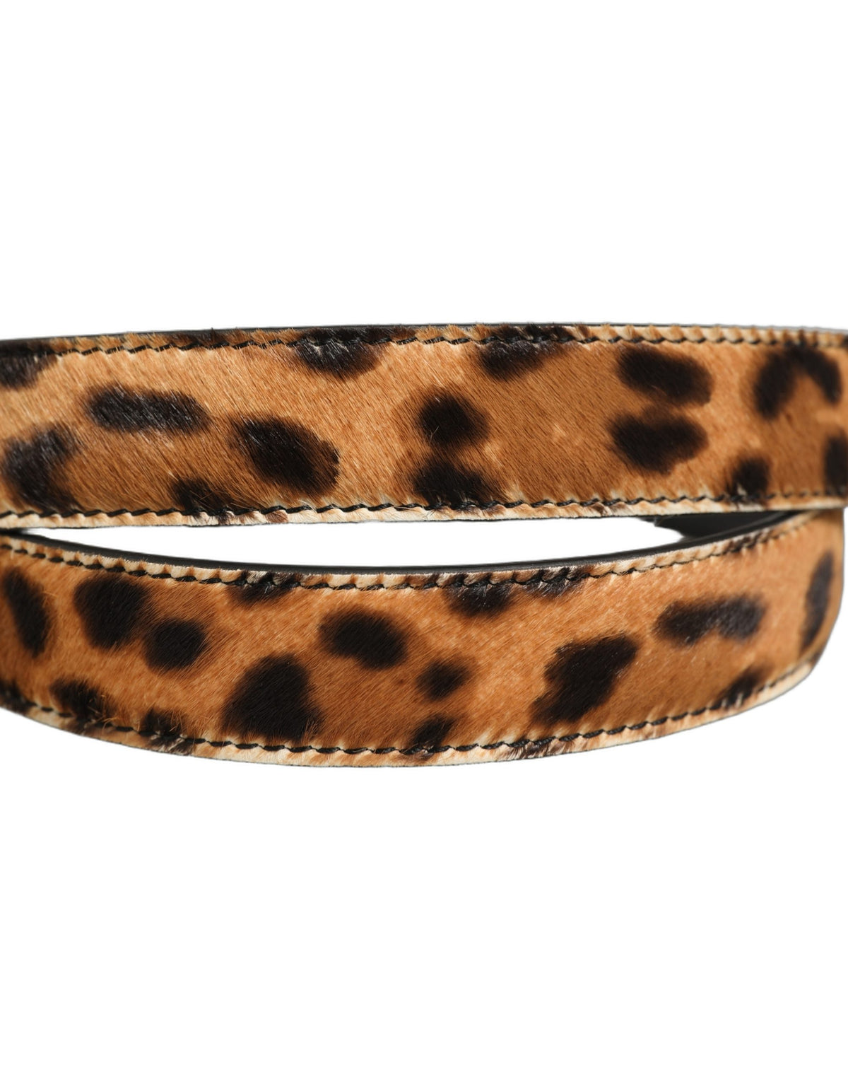 Dolce & Gabbana Brown Leopard Calf Hair Gold Tone Buckle Belt