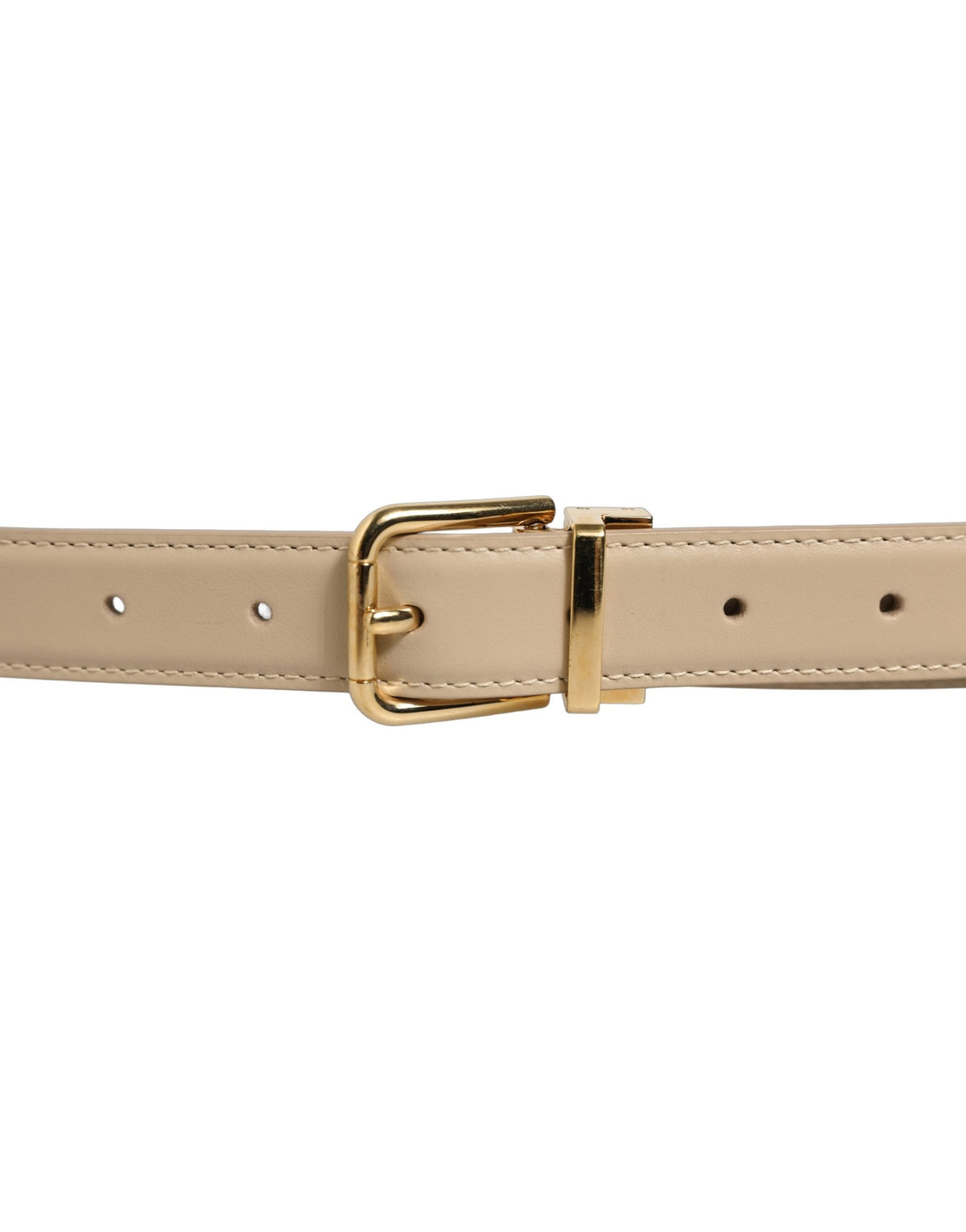Dolce & Gabbana Beige Leather Double Wrap Gold Buckle Belt