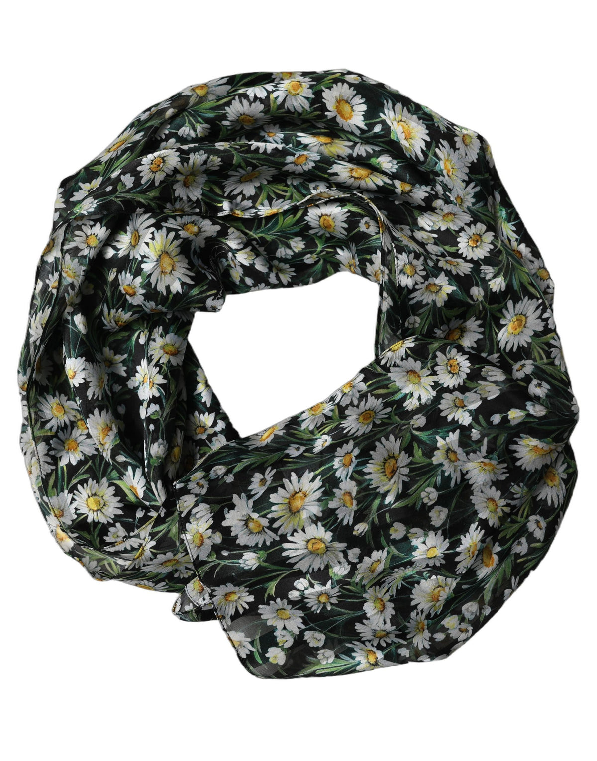 Dolce & Gabbana Black Floral Daisy Square Foulard Scarf