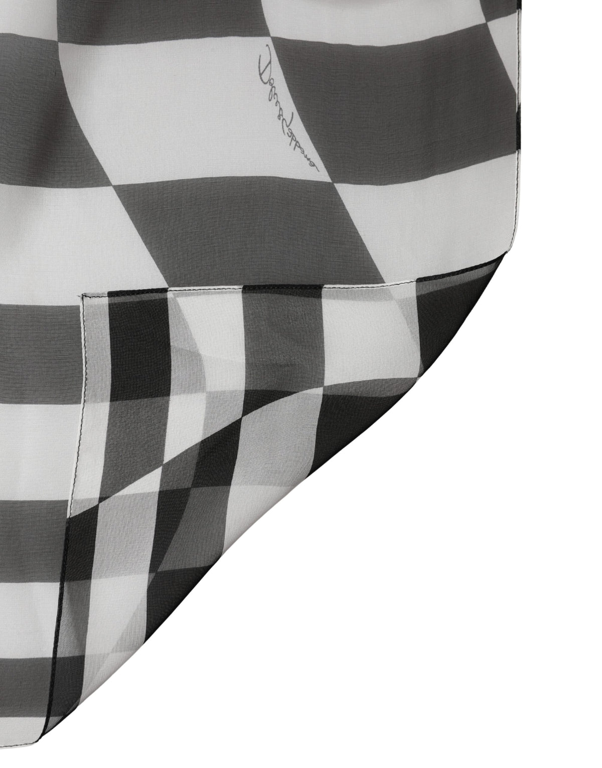 Dolce & Gabbana White Black Checkered Silk Foulard Scarf