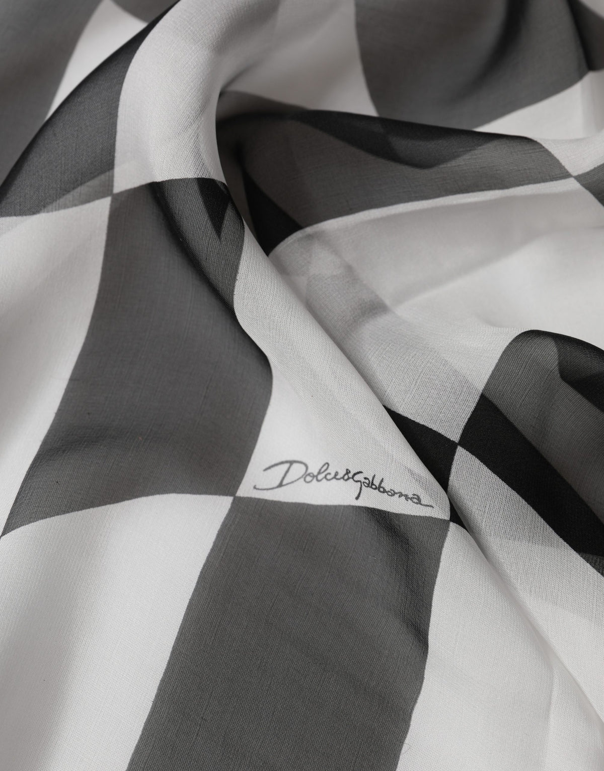 Dolce & Gabbana White Black Checkered Silk Foulard Scarf