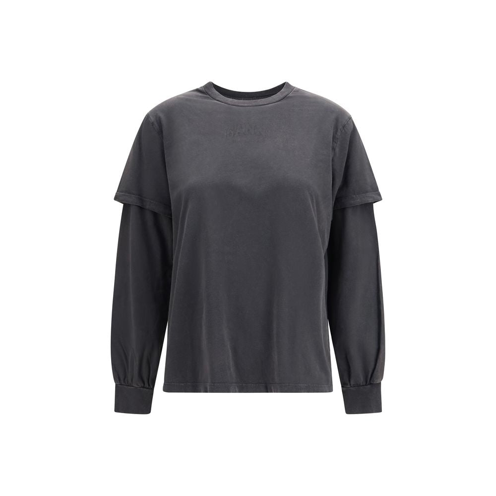 Ganni Gray Cotton Long Sleeve T-Shirt