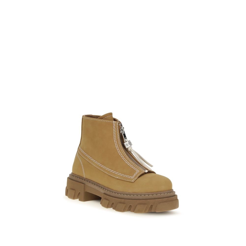 Ganni Beige Recycled Leather Lace-Up Boots