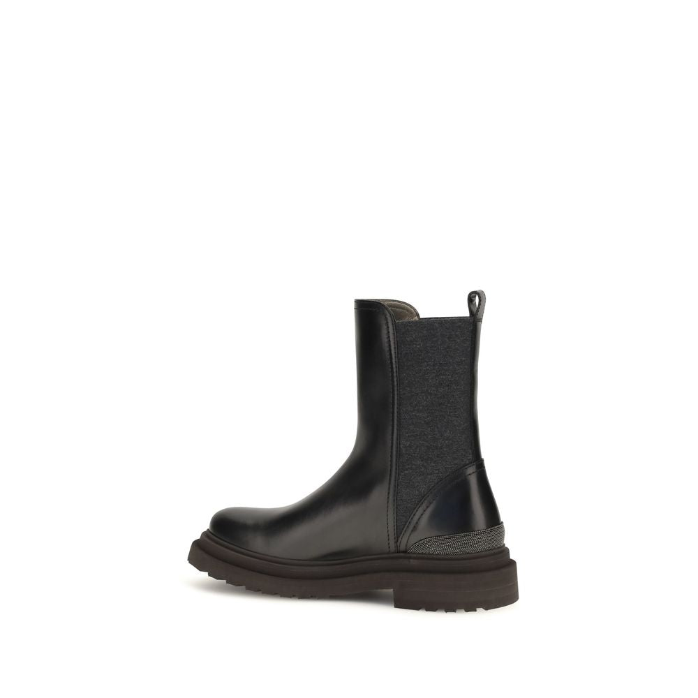 Brunello Cucinelli Black Calf Leather Bos Taurus Chelsea Boots