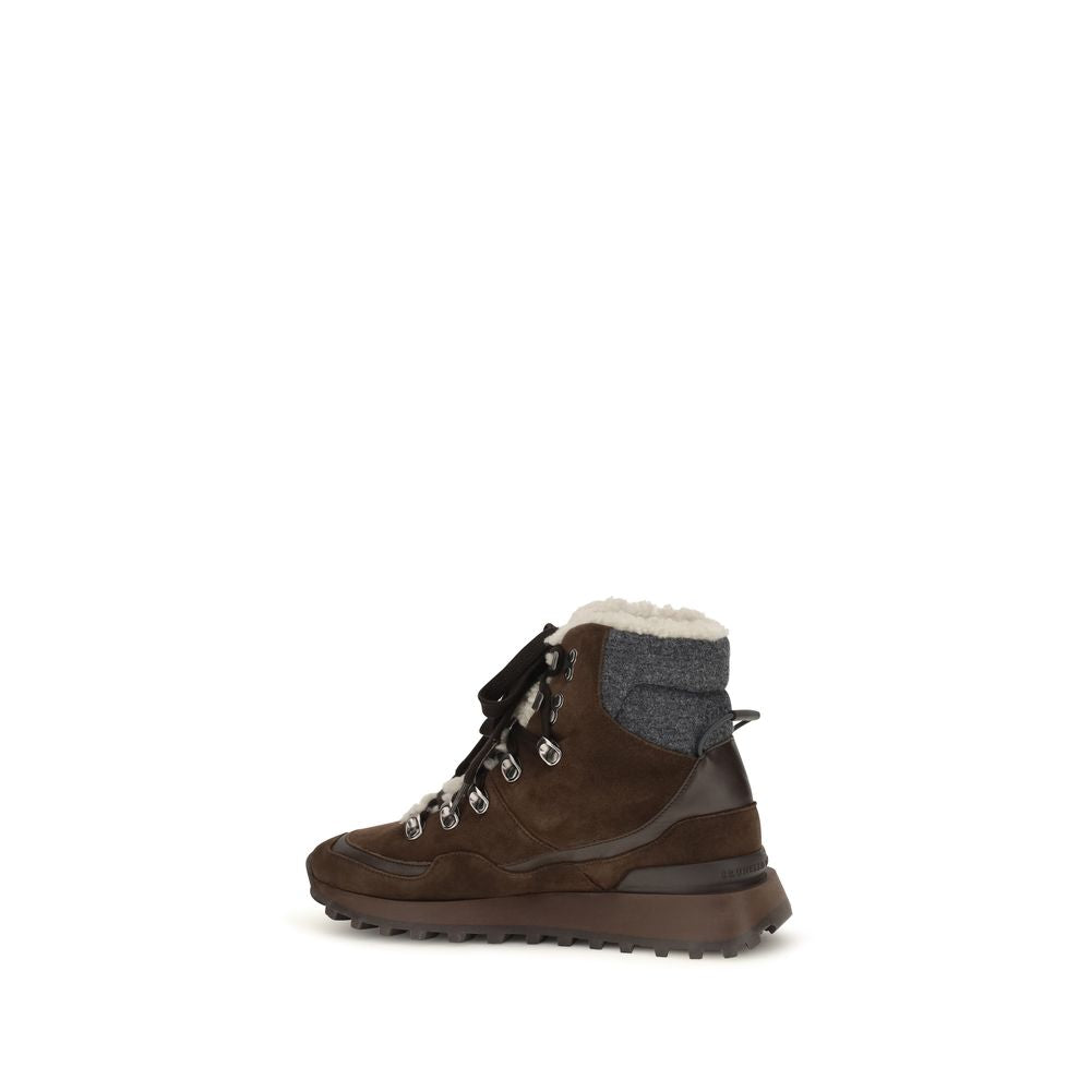 Brunello Cucinelli Brown Suede Leather Lace-Up Boots