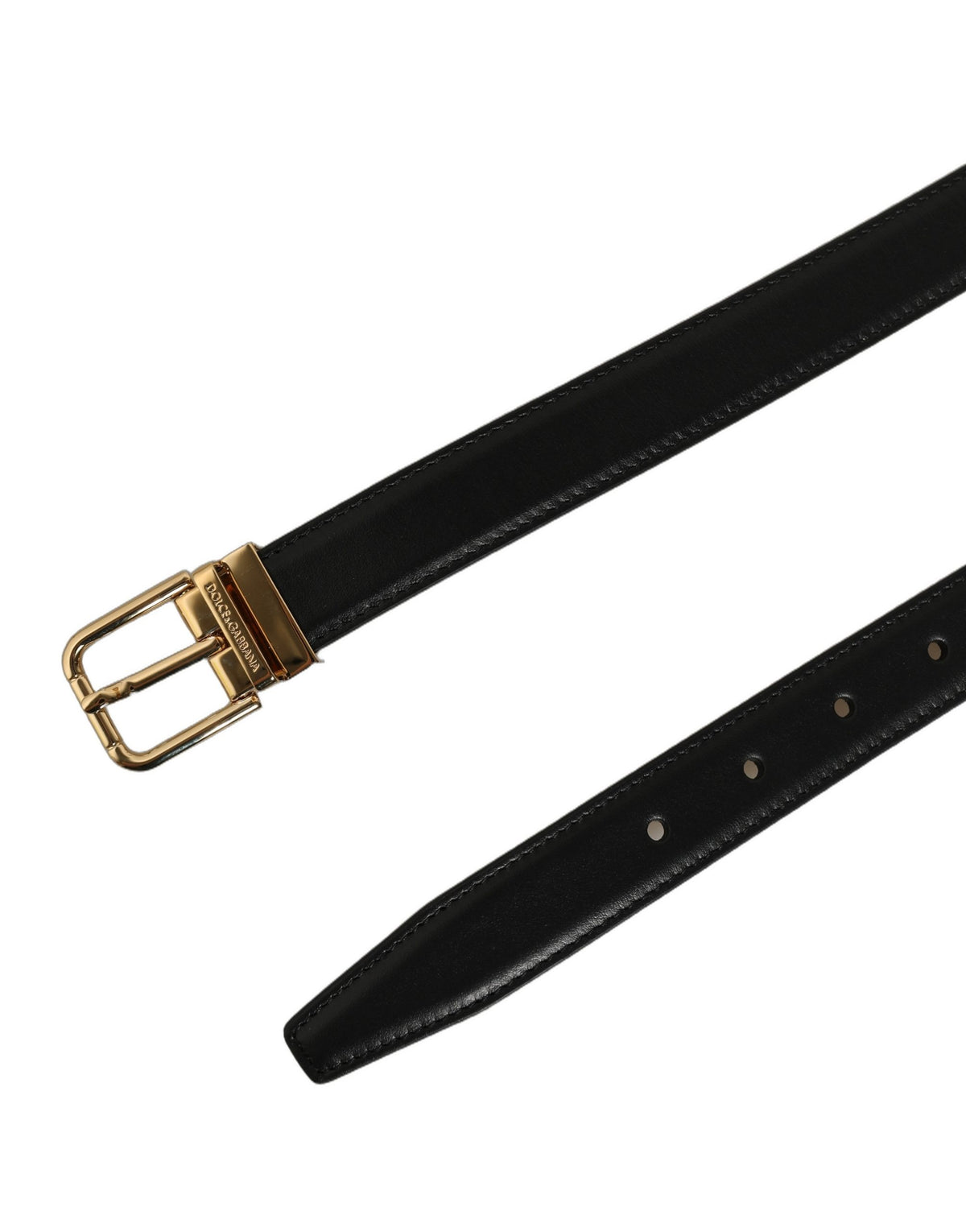 Dolce & Gabbana Black Classic Leather Gold Tone Buckle Belt