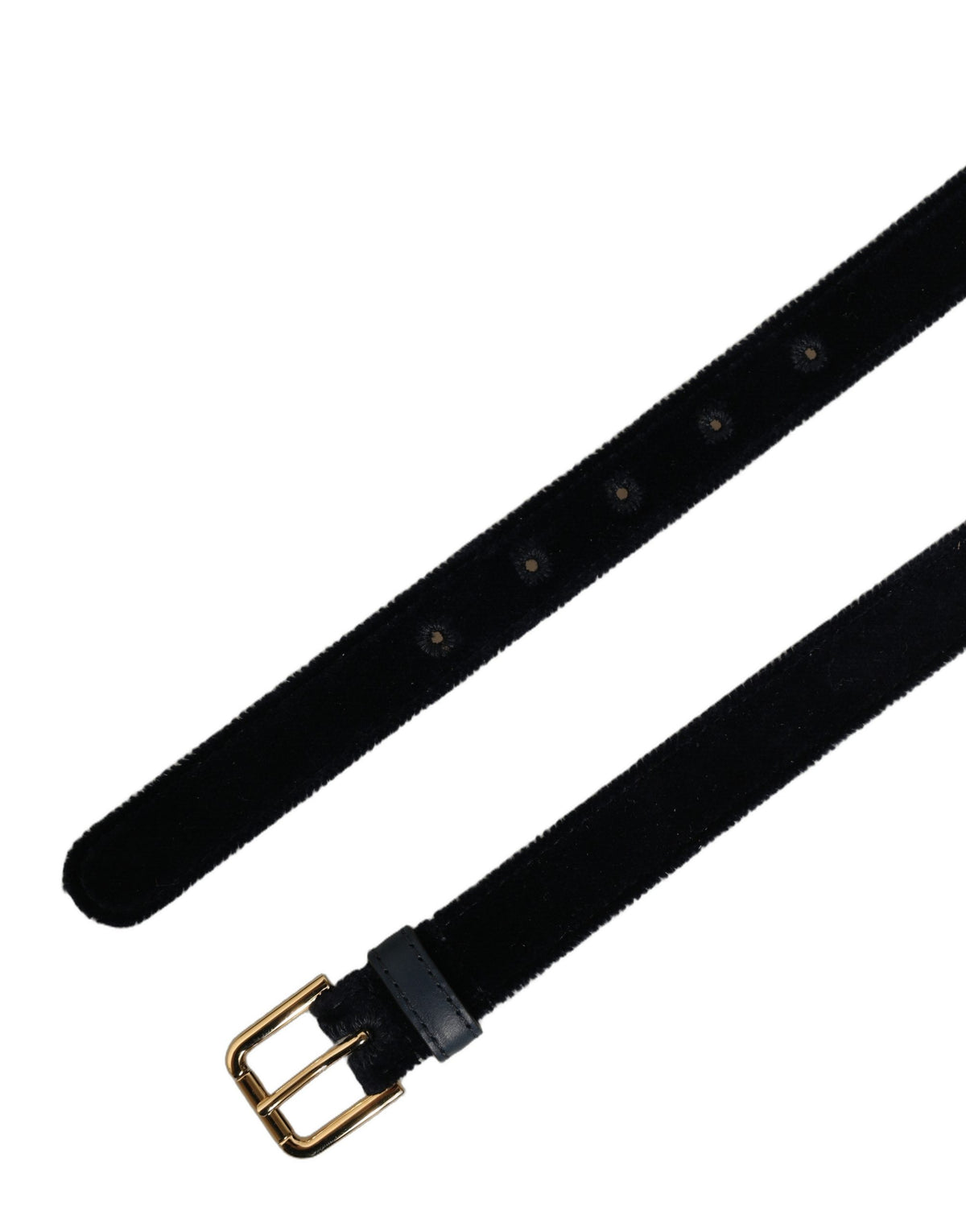 Dolce & Gabbana Dark Blue Velvet Gold Tone Metal Buckle Belt