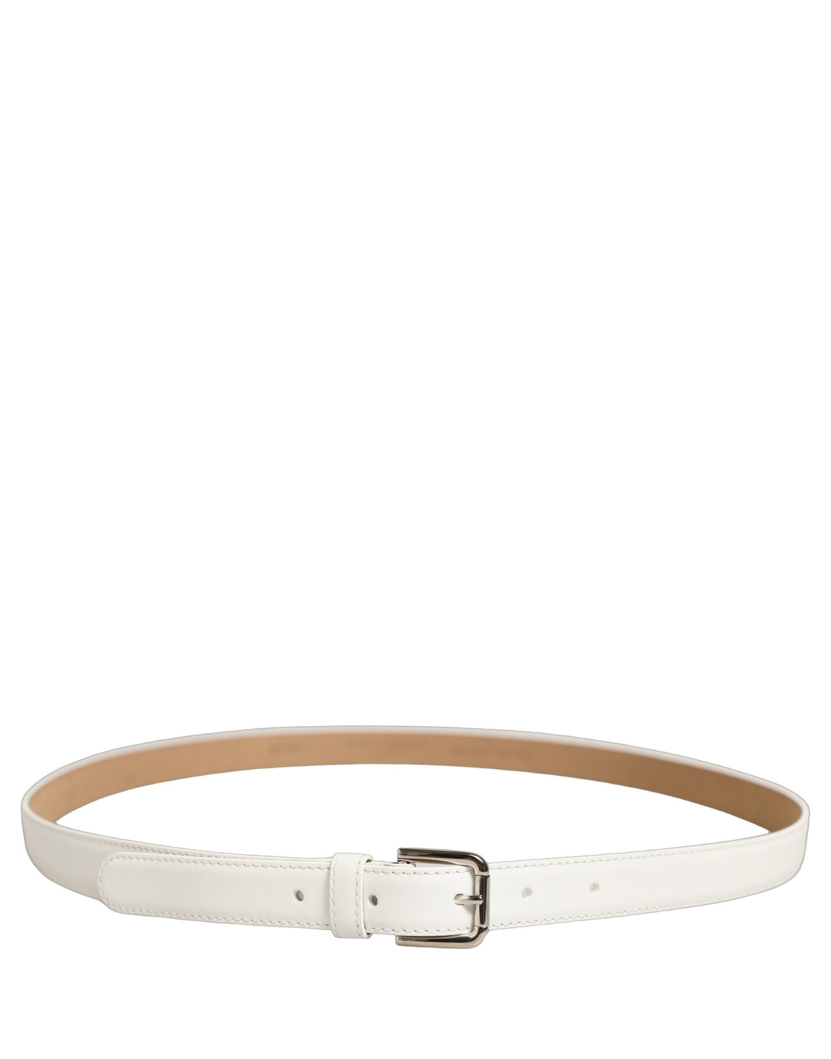 Dolce & Gabbana White Leather Silver Tone Metal Buckle Belt