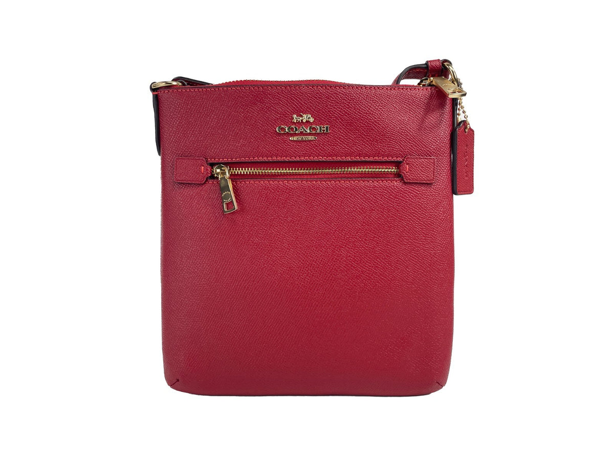 COACH Coach Women'S Mini Rowan Top Zip File Crossbody Bag In Crossgrain Leather (Red)