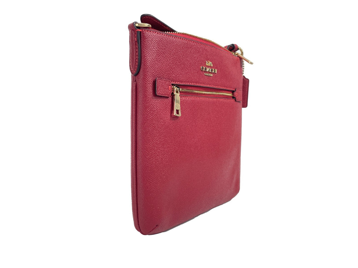 COACH Coach Women'S Mini Rowan Top Zip File Crossbody Bag In Crossgrain Leather (Red)