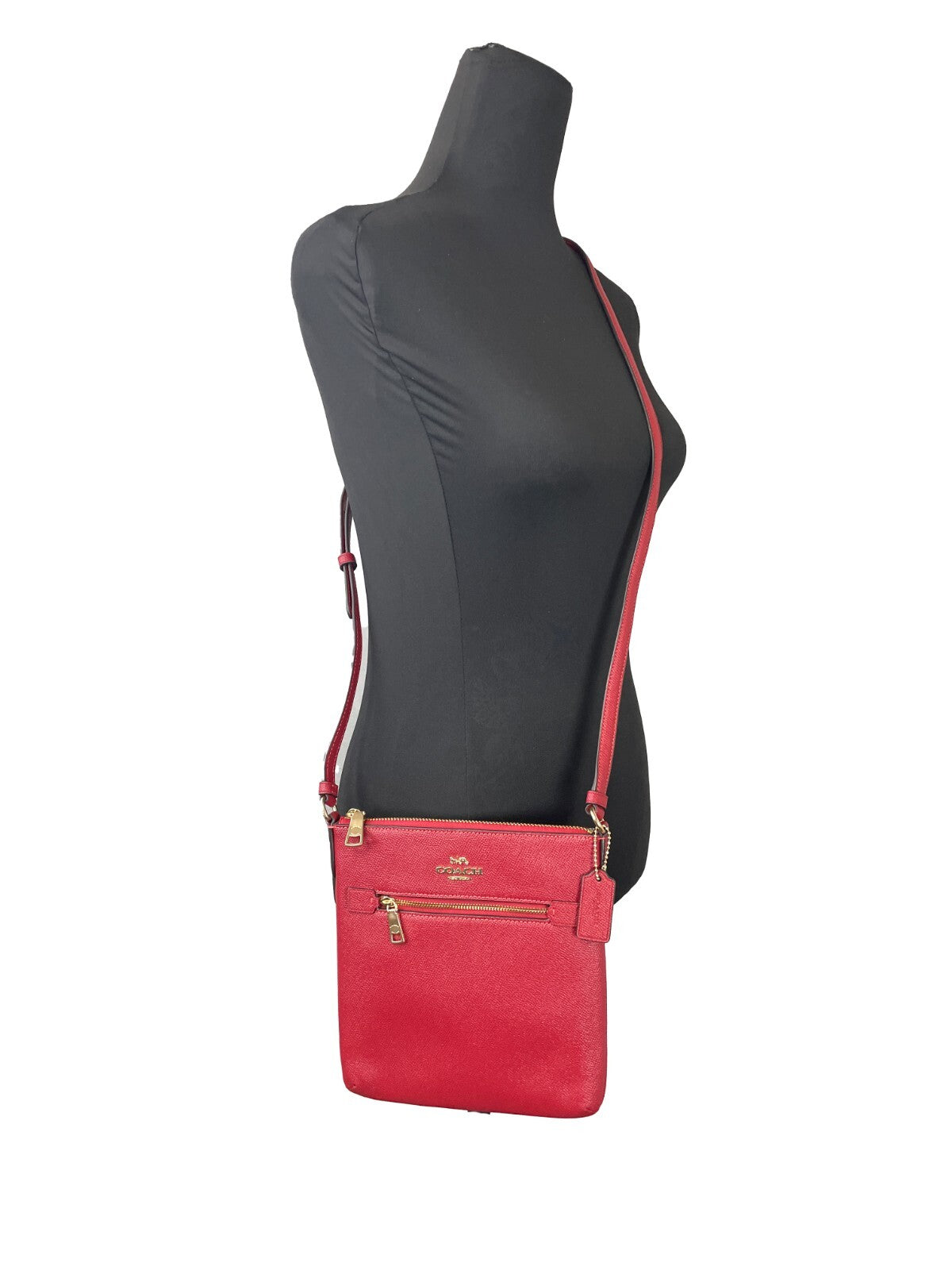COACH Coach Women'S Mini Rowan Top Zip File Crossbody Bag In Crossgrain Leather (Red)
