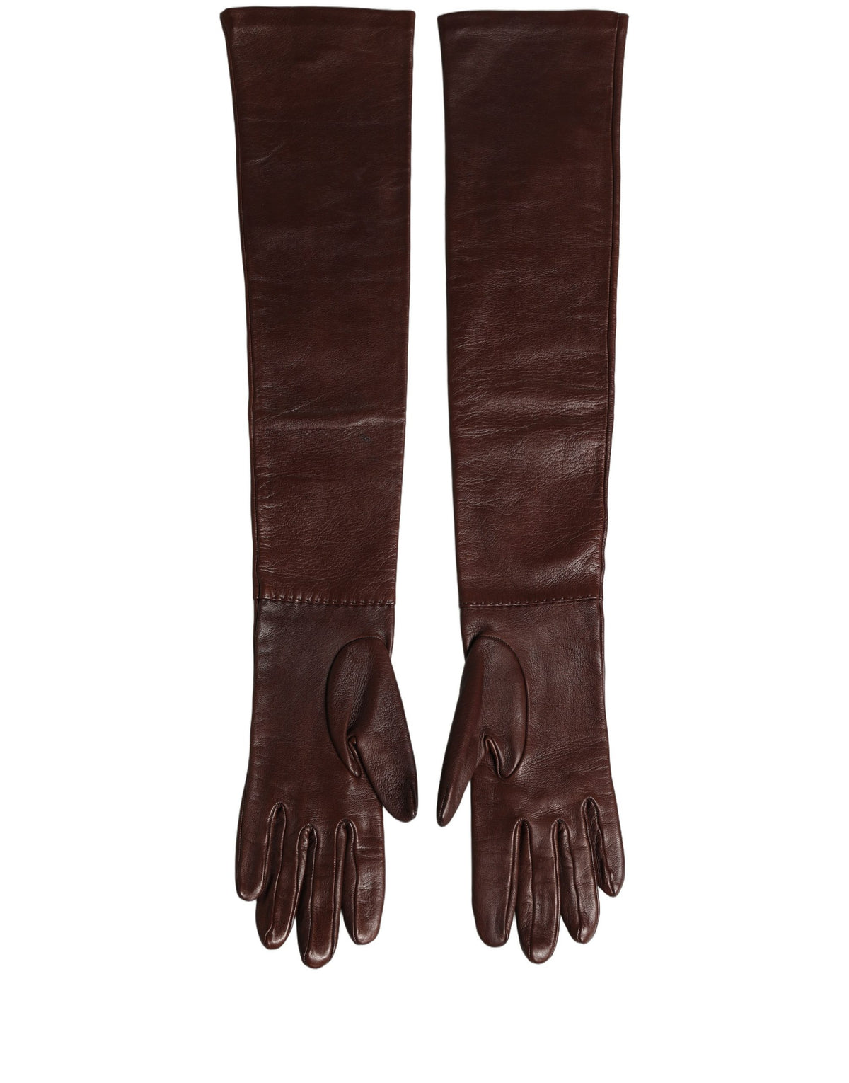 Dolce & Gabbana Brown Genuine Leather Long Elbow Length Gloves