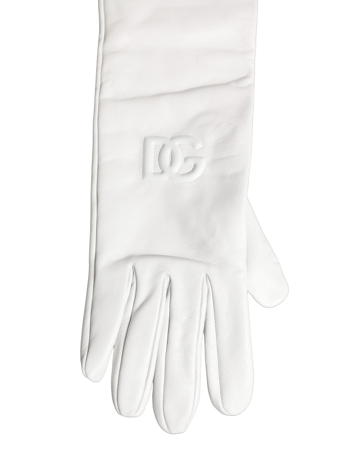 Dolce & Gabbana White Genuine Leather Embossed DG Logo Gloves