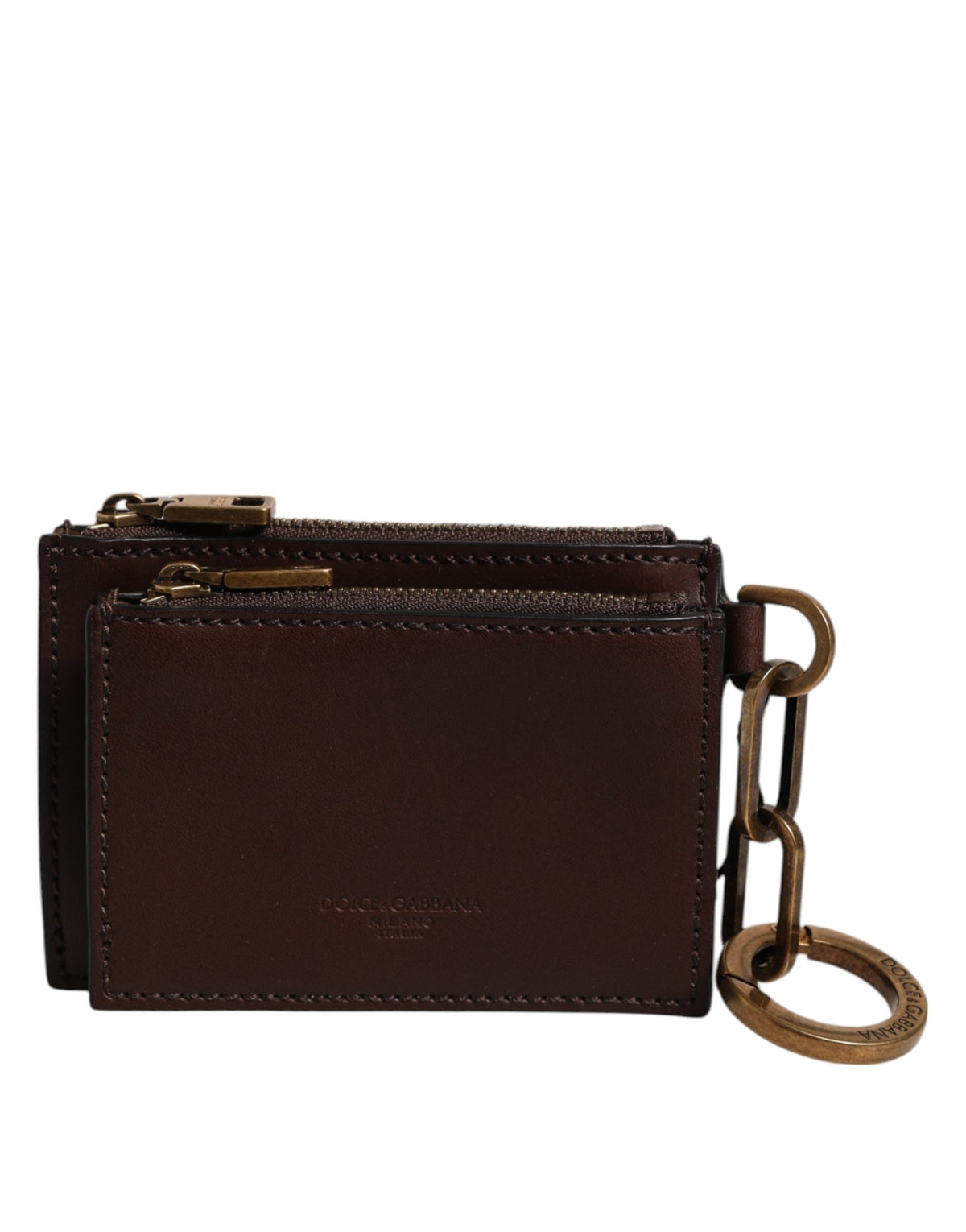 Dolce & Gabbana Brown Leather Logo Embossed Key Chain Coin Purse Wallet