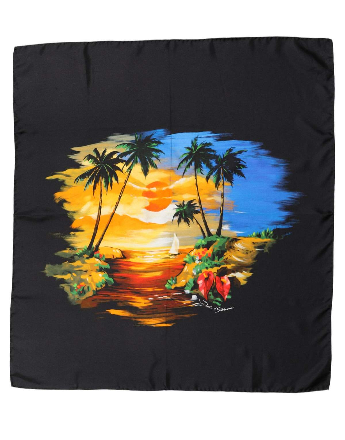 Dolce & Gabbana Black Tropical Sunset Square Foulard Scarf