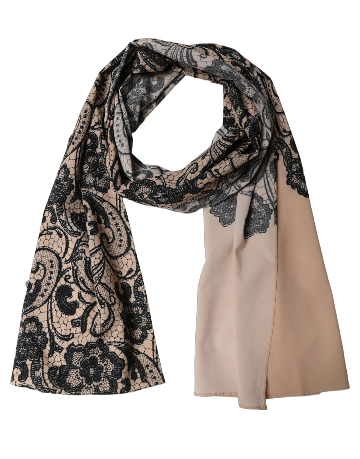 Dolce & Gabbana Black Beige Floral Lace Silk Neck Shawl Scarf