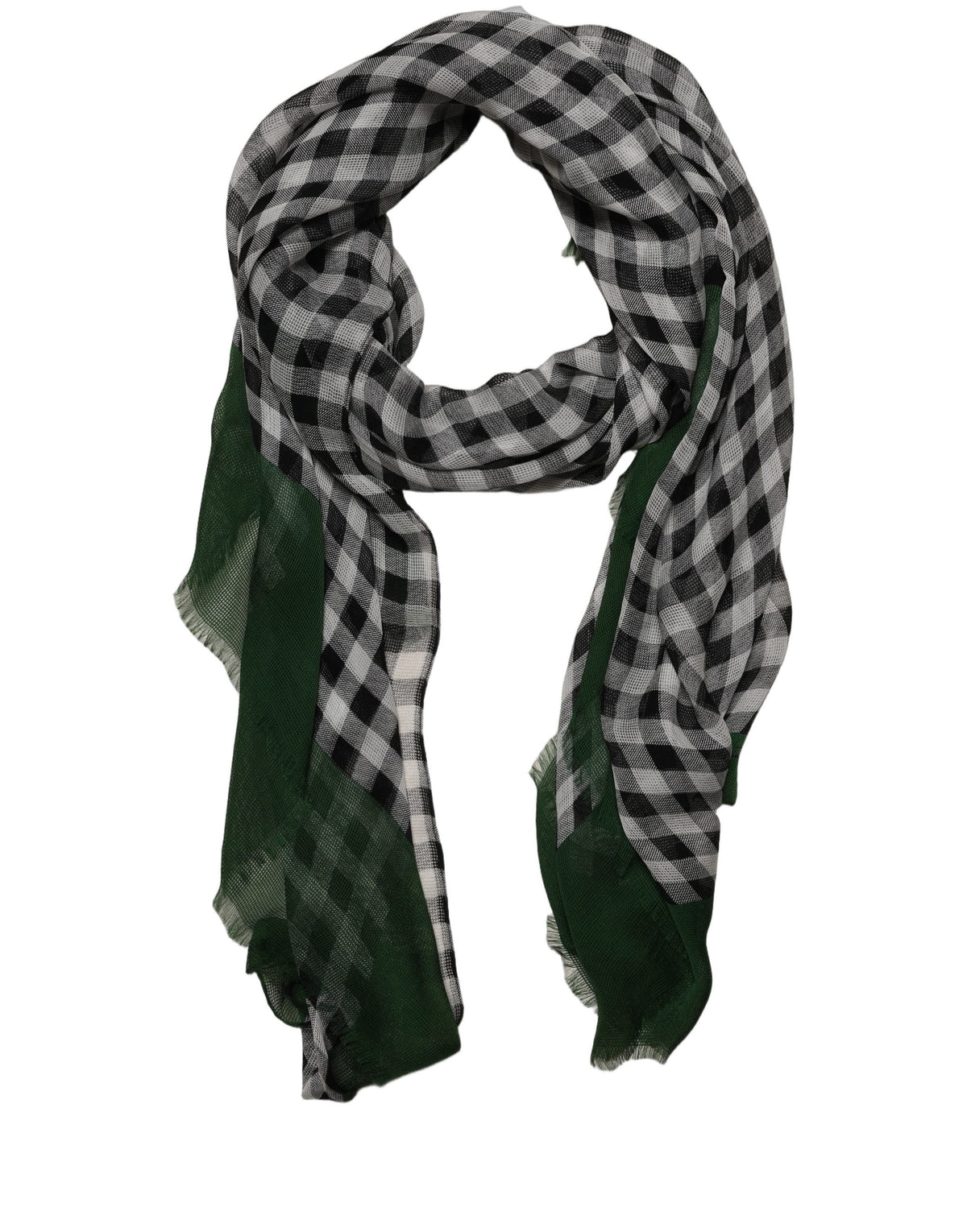 Dolce & Gabbana Green White Napoli Silk Gingham Shawl Scarf