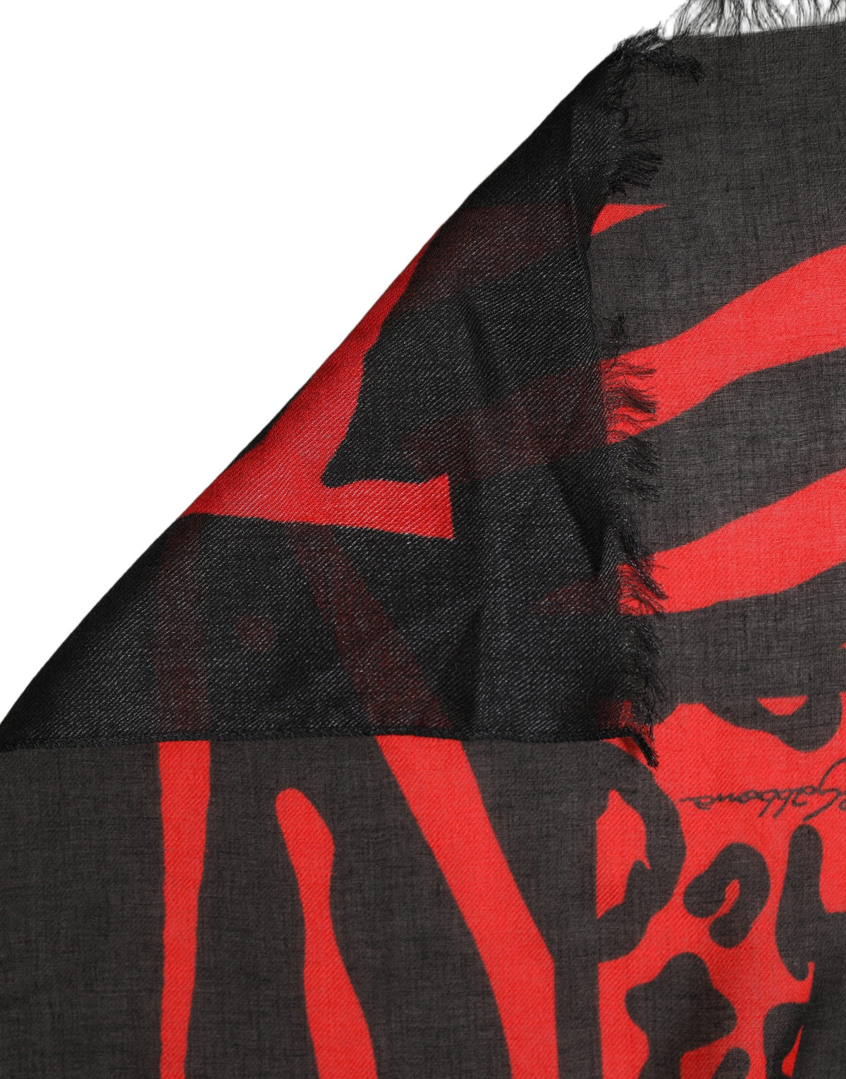 Dolce & Gabbana Black Red Printed Modal Neck Shawl Scarf