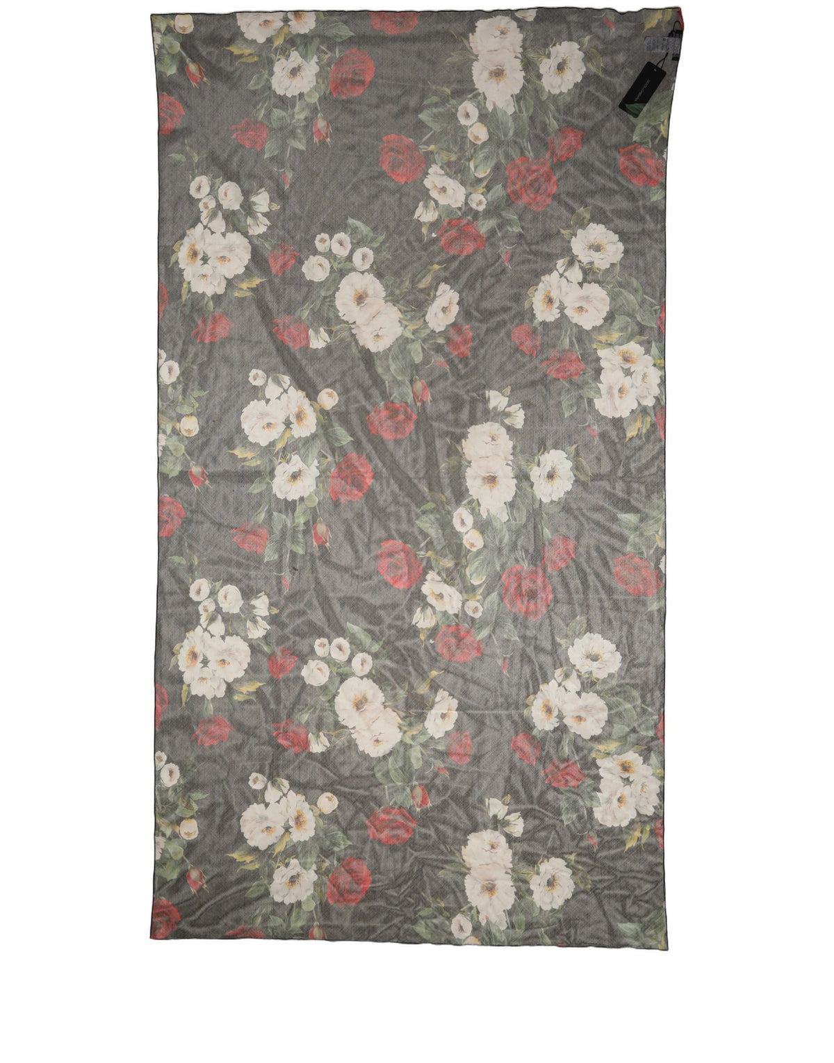 Dolce & Gabbana Black Floral Print Cotton Shawl Stole Scarf