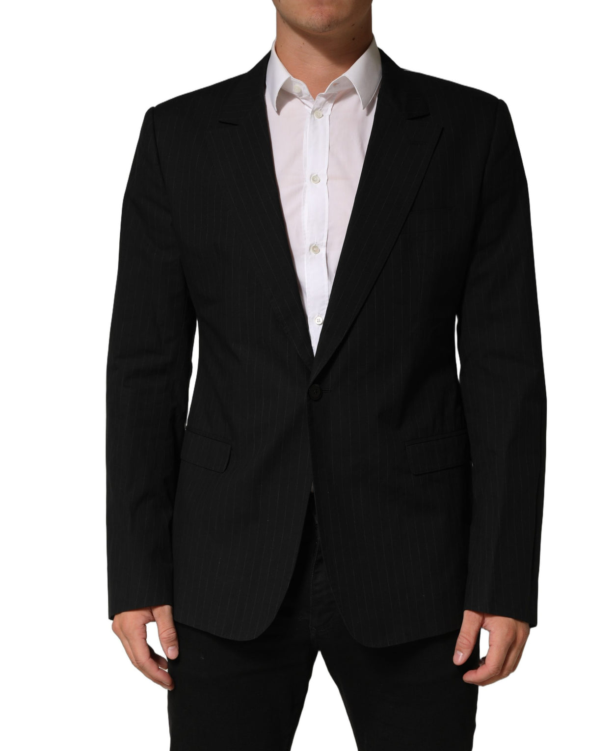 Dolce & Gabbana Black Pinstripe Men Single Breasted Jacket