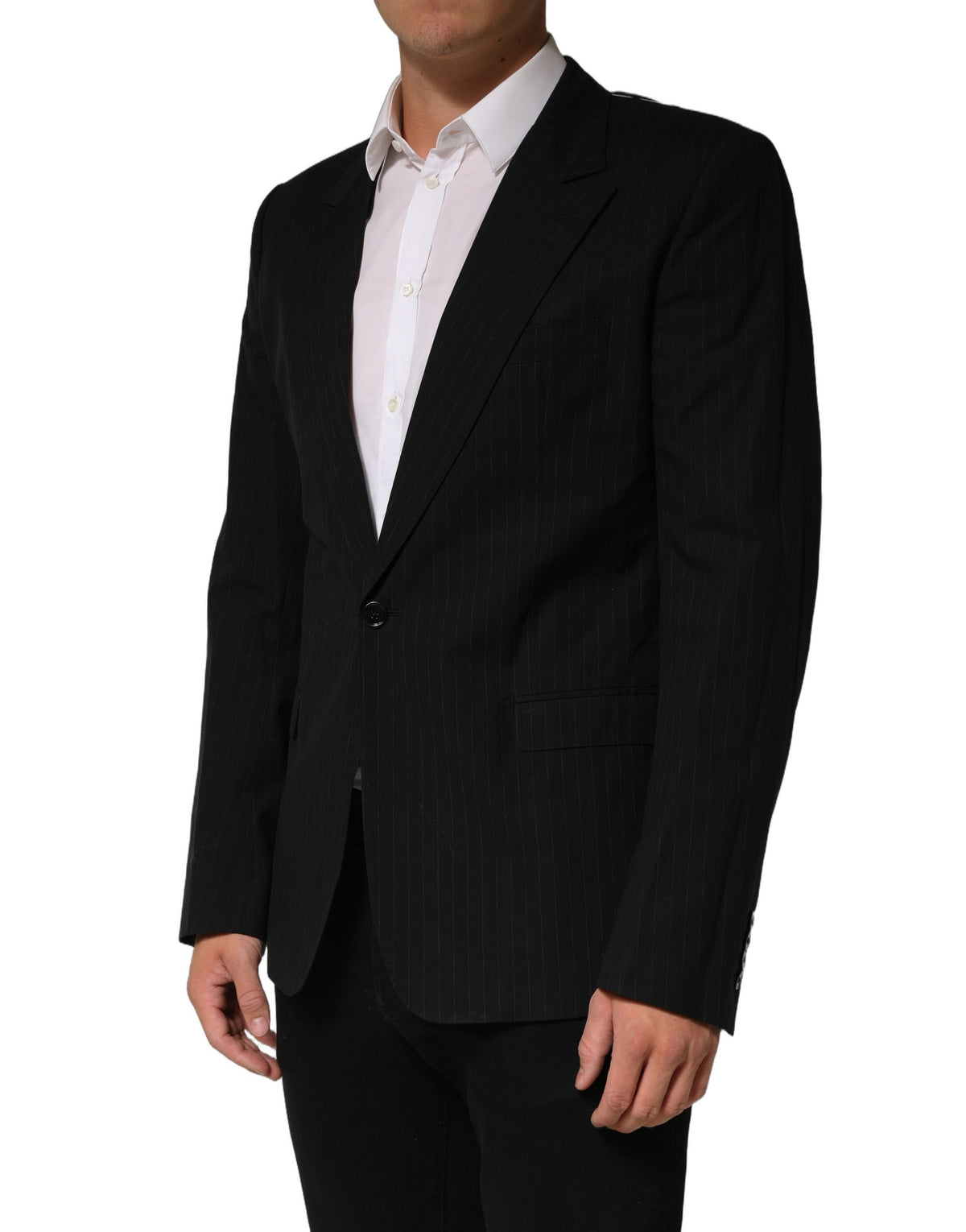 Dolce & Gabbana Black Pinstripe Men Single Breasted Jacket