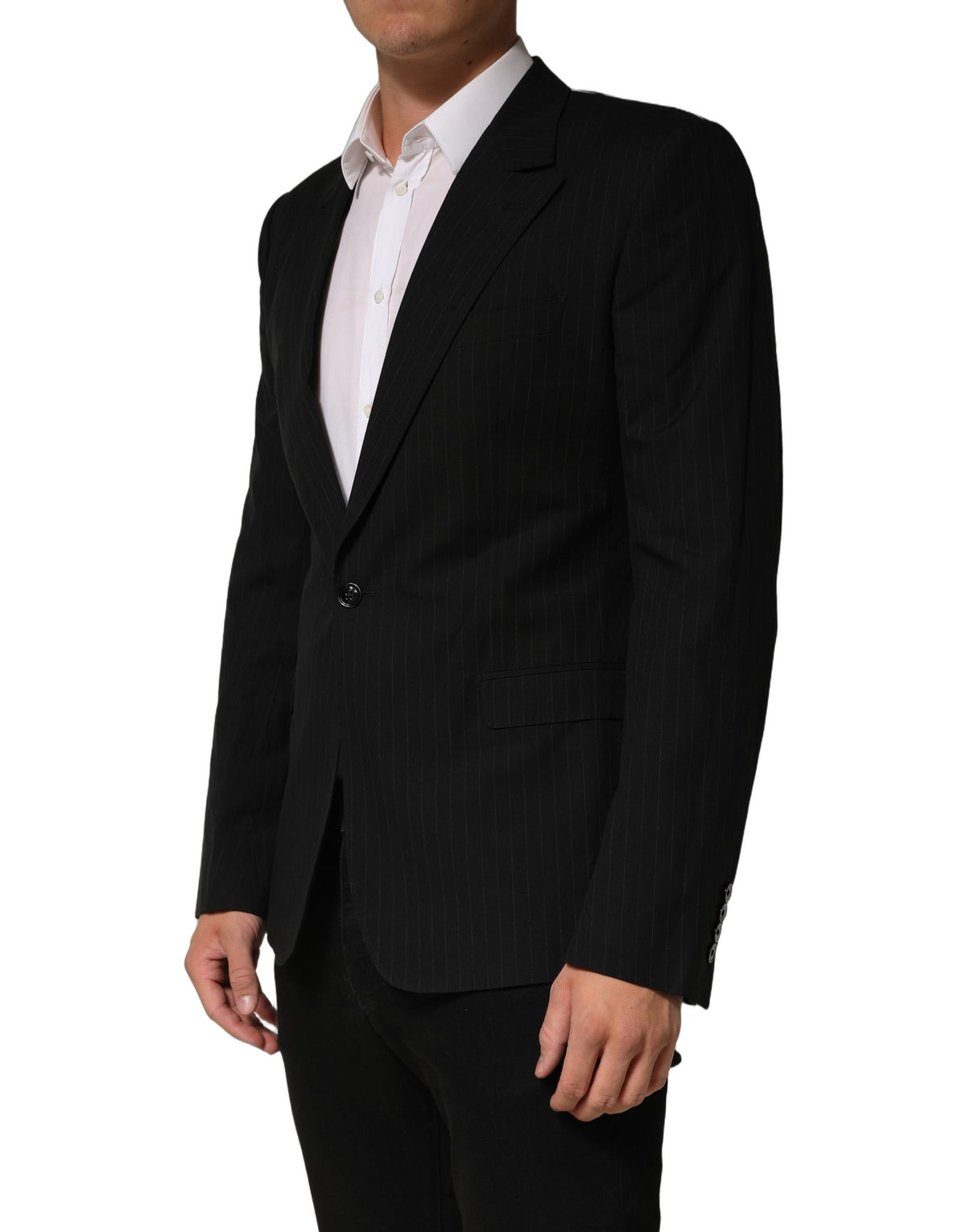 Dolce & Gabbana Black Pinstripe Men Single Breasted Jacket