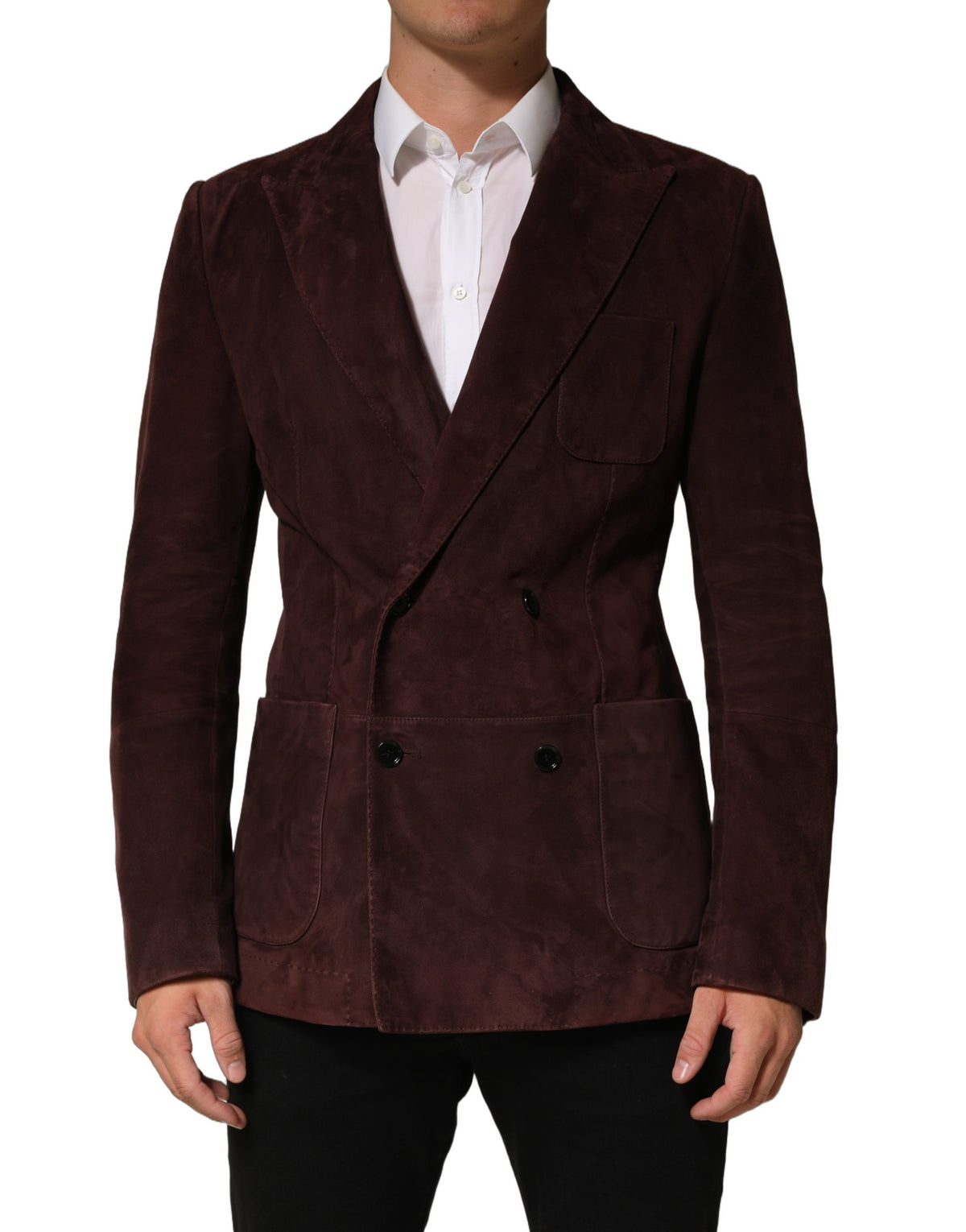 Dolce & Gabbana Brown Lamb Leather Double Breasted Jacket