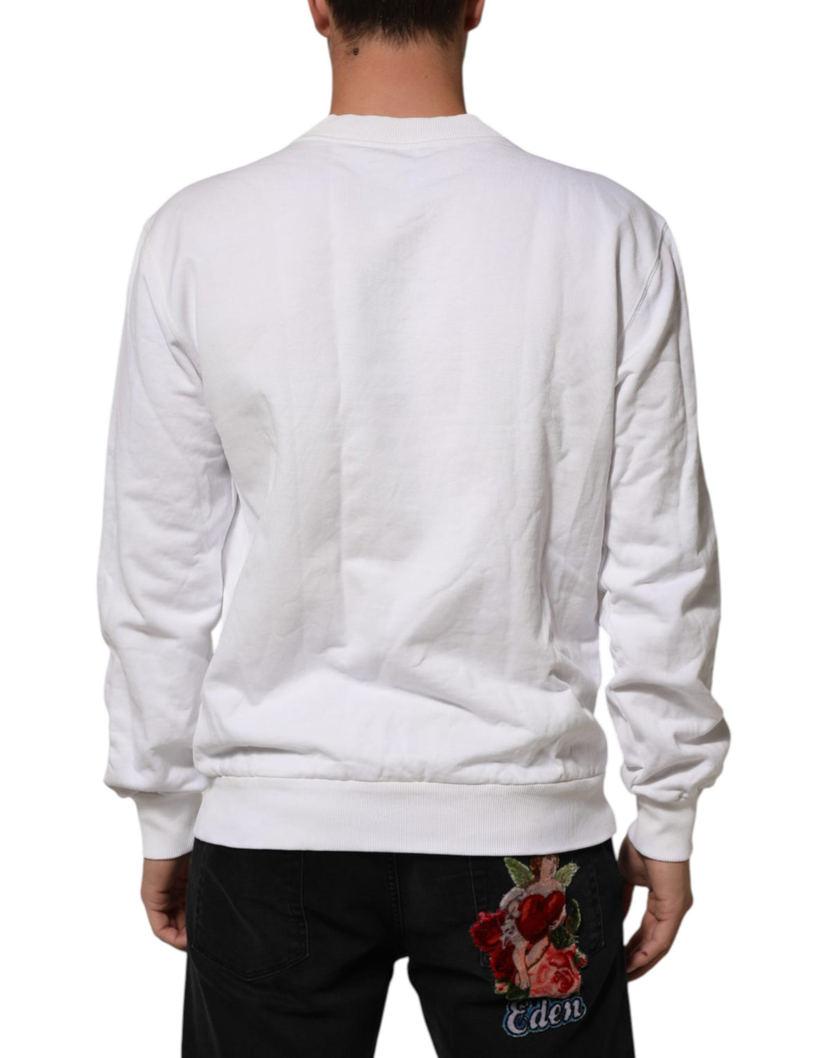 Dolce & Gabbana White Logo Embossed Cotton Sweatshirt Sweater