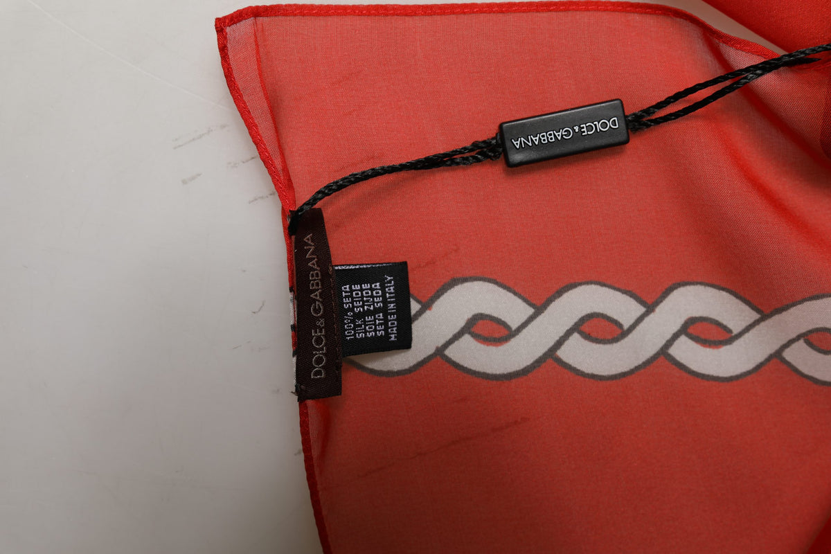 Dolce & Gabbana Red Silk Braided Rope Square Foulard Scarf