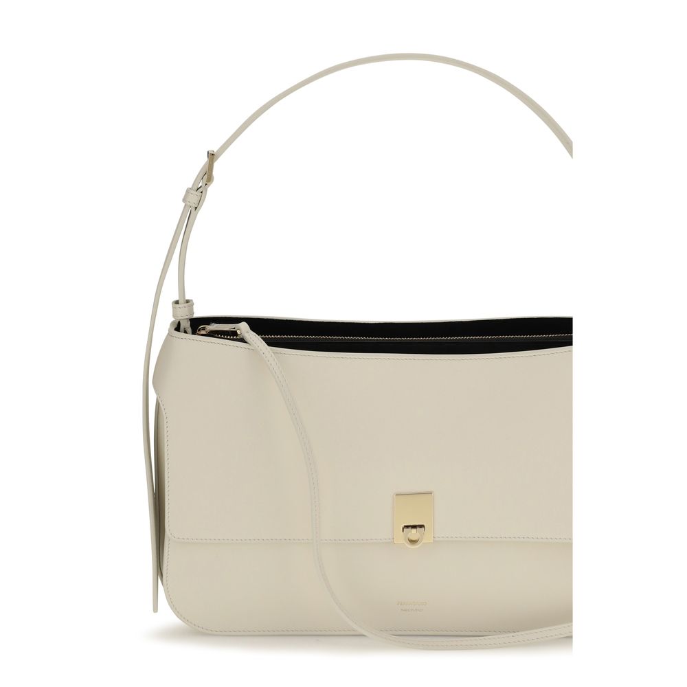Ferragamo Beige Calf Leather Bos Taurus Shoulder Bag