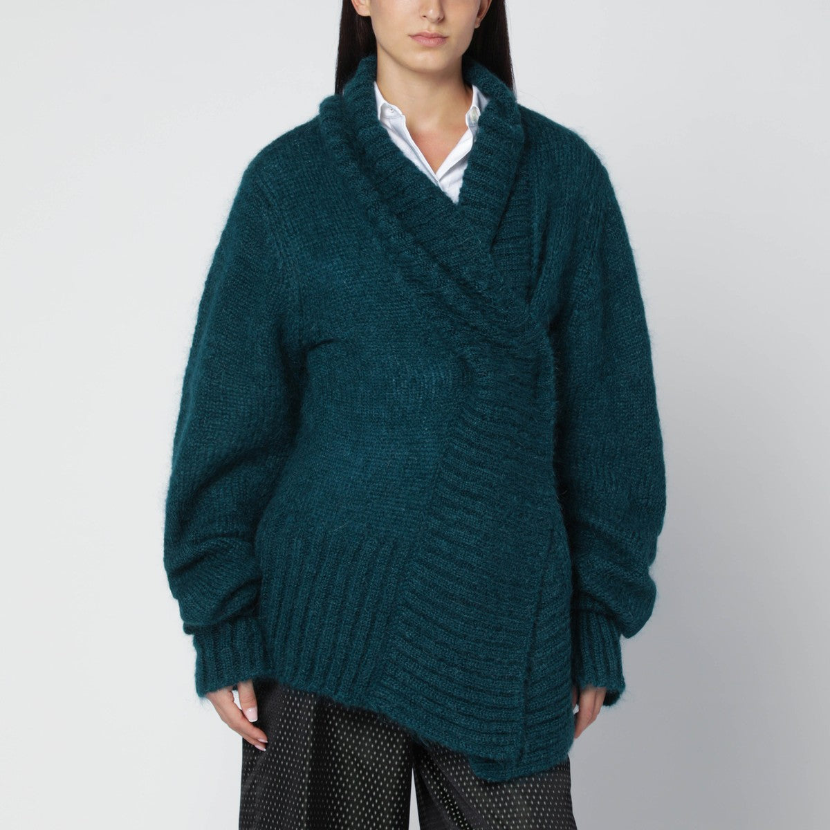 Dries Van Noten Dries Van Noten Oversized petroleum green mohair-blend sweater