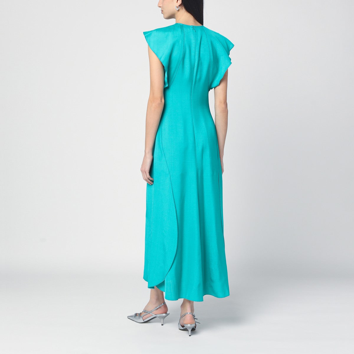 Victoria Beckham Victoria Beckham Peacock colour midi dress with hooded sleeves