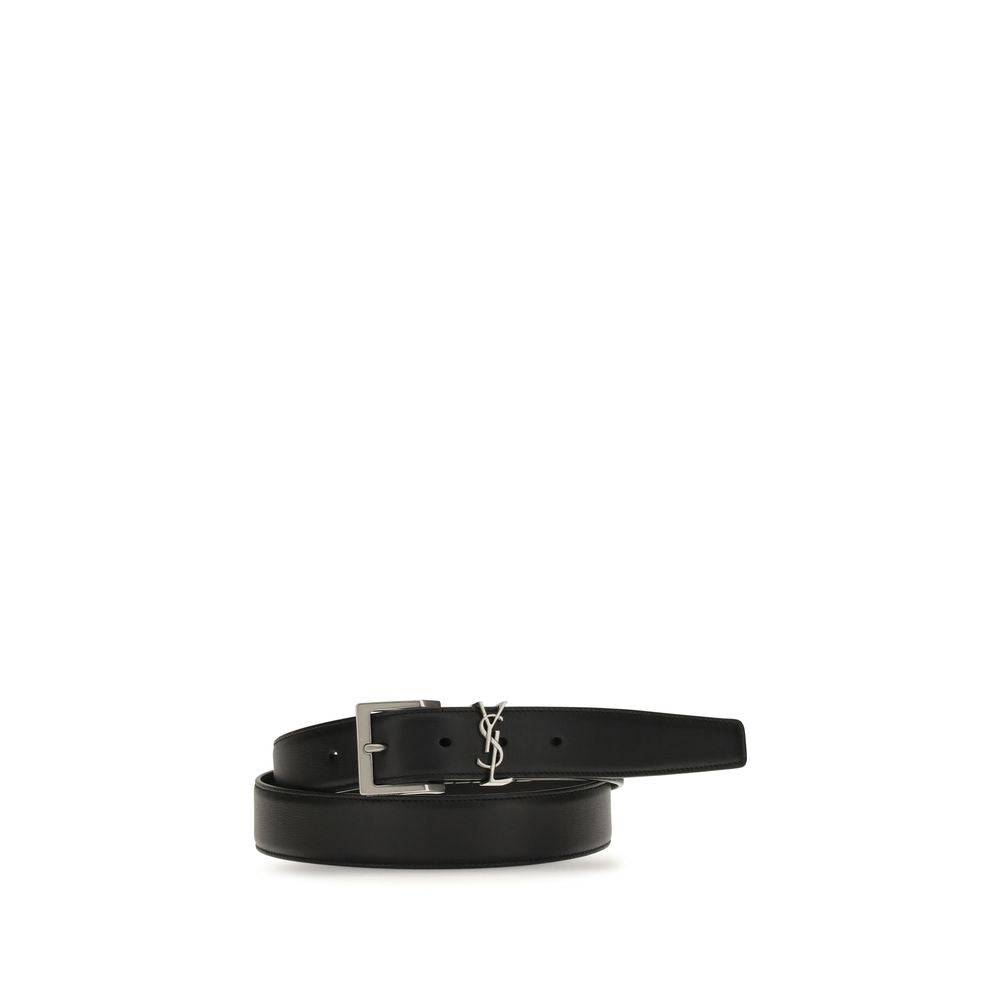 Saint Laurent Black Calf Leather Bos Taurus Regular Belt