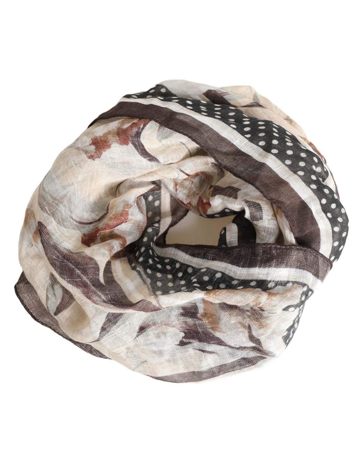 Dolce & Gabbana Men Beige Floral Linen Square Foulard Scarf