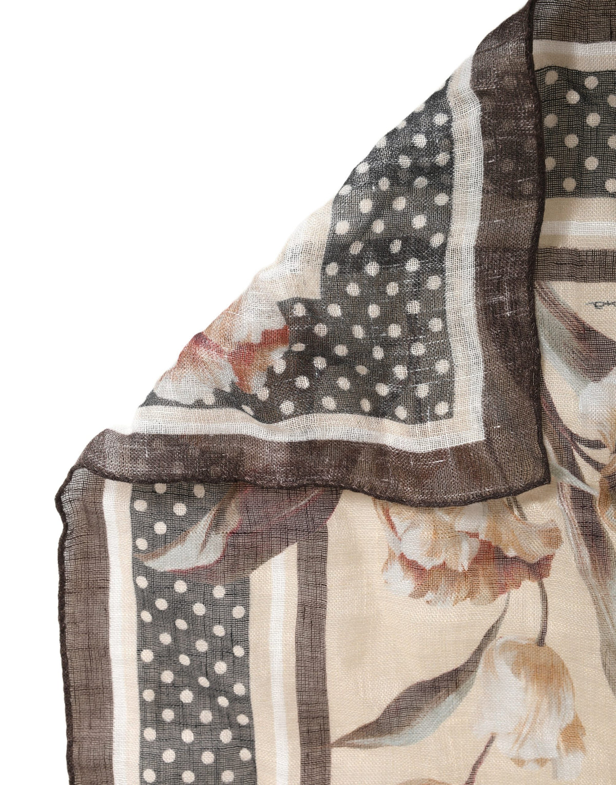Dolce & Gabbana Men Beige Floral Linen Square Foulard Scarf
