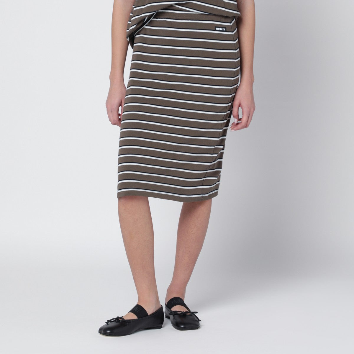 ROTATE Birger Christensen ROTATE Birger Christensen Brown striped cotton-jersey pencil skirt