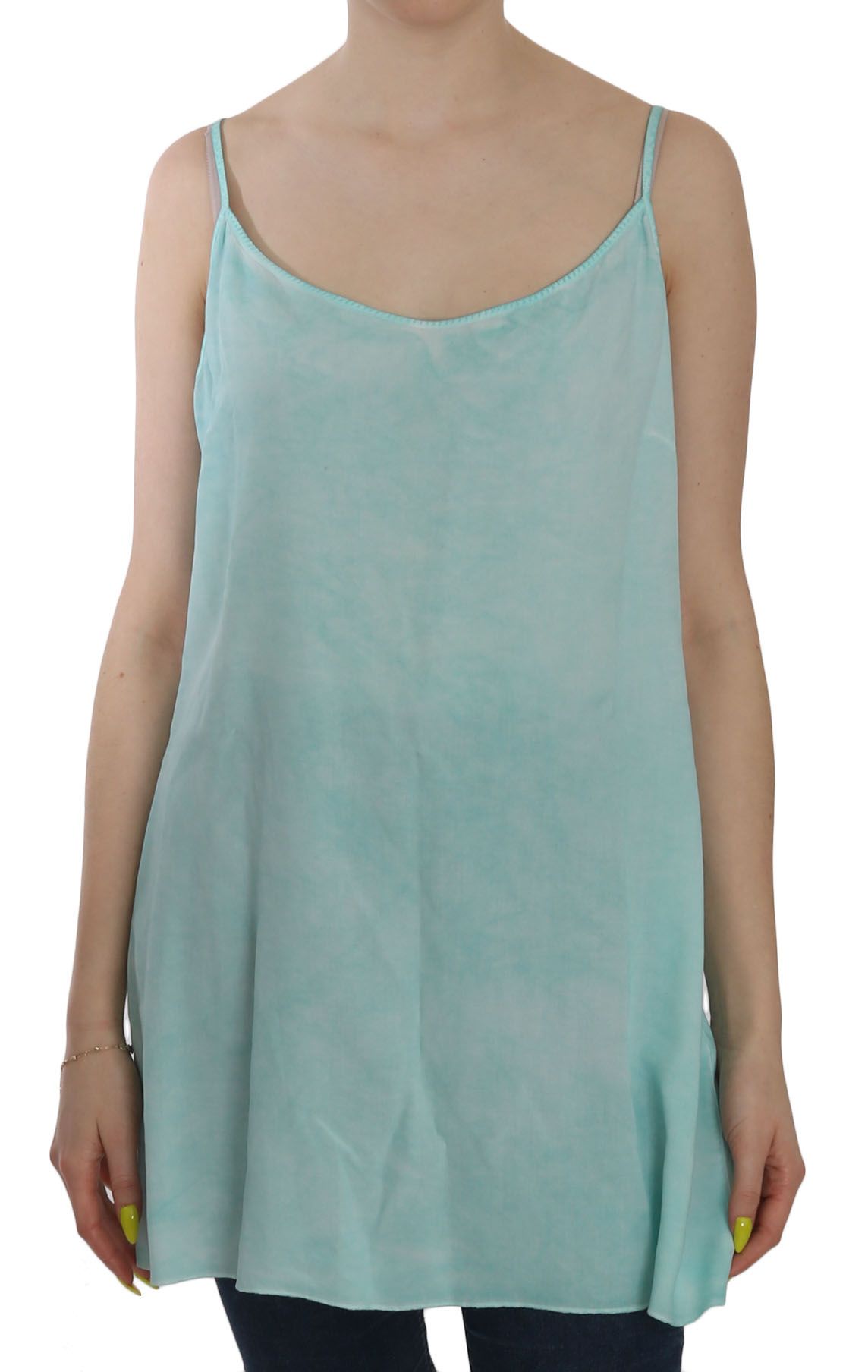Ermanno Scervino Blue Sleeveless Spaghetti Dress Blouse