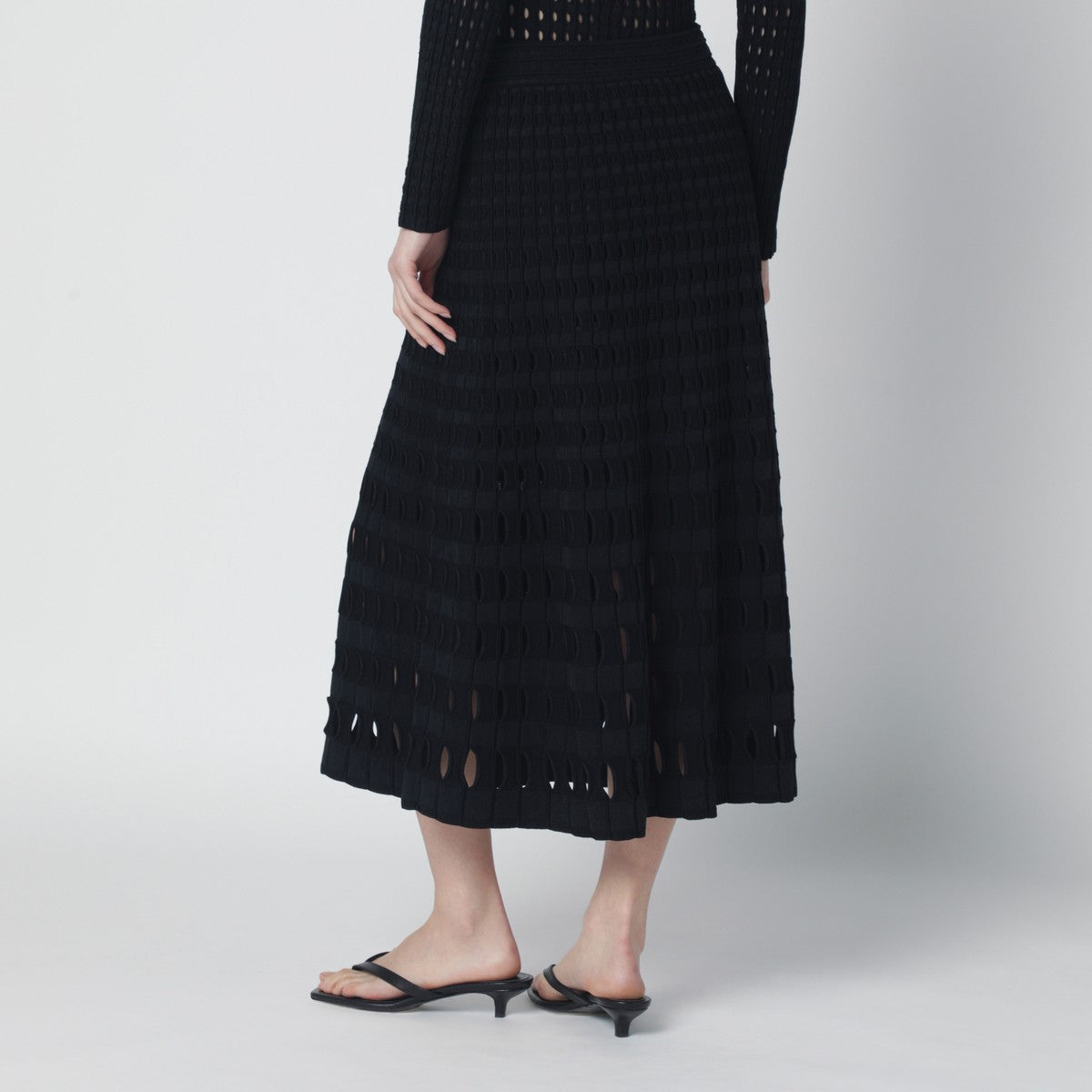 SIMKHAI Drue black midi skirt in openwork knit