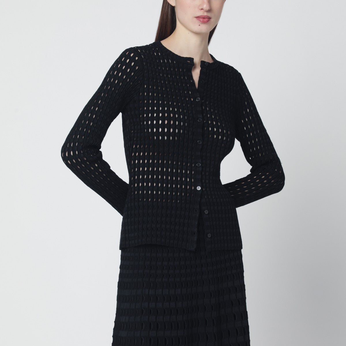 SIMKHAI SIMKHAI Mabel black openwork knit cardigan